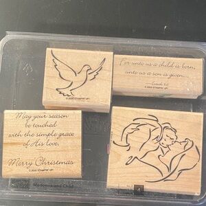 Stampin' Up! Wood Mounted Holiday Stamp Set Madonna and Child Mary Jesus Dove